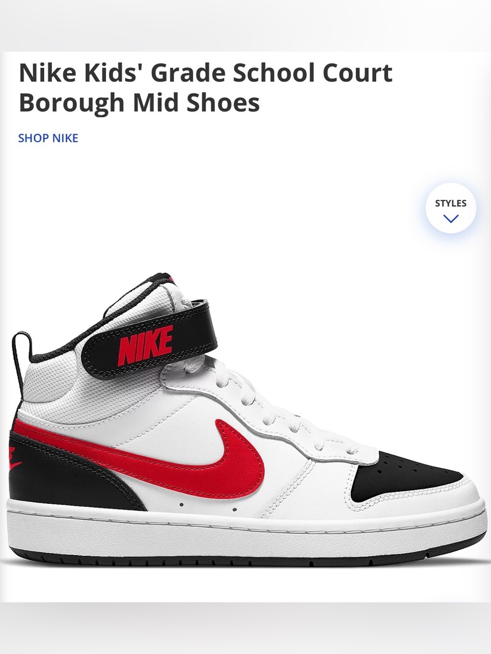 Nike White/Red/Black court Borough mid sneakers 6Y